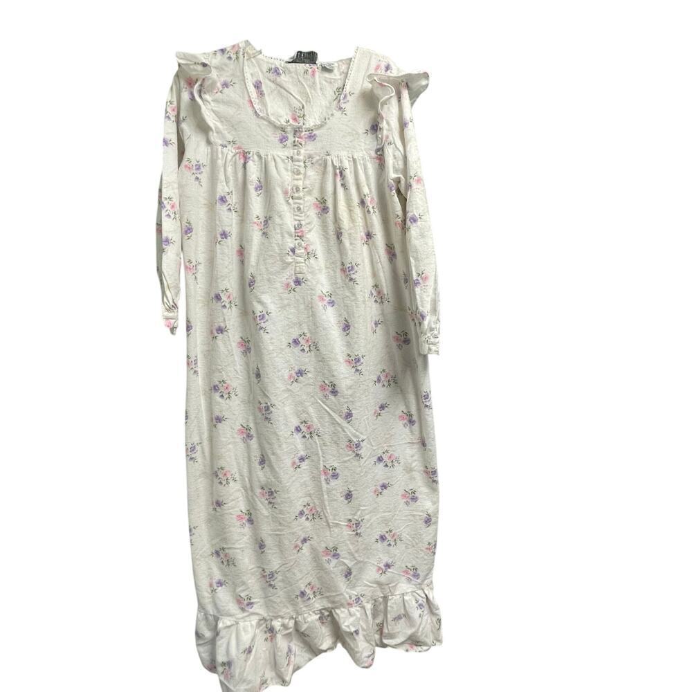 Vintage Vandemere Flannel Cotton Floral Nightgown Size Small Pink Purple Prairie